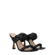 Black Leather Stiletto Heels Sandals