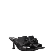 Black Leather Stiletto Heels Sandals