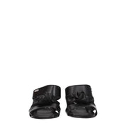 Black Leather Stiletto Heels Sandals