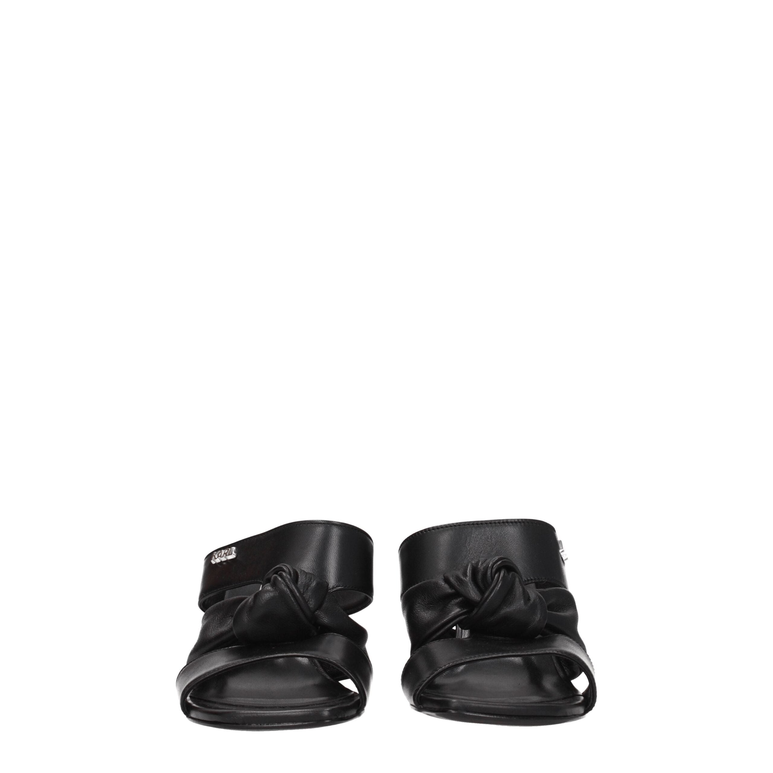 Black Leather Stiletto Heels Sandals