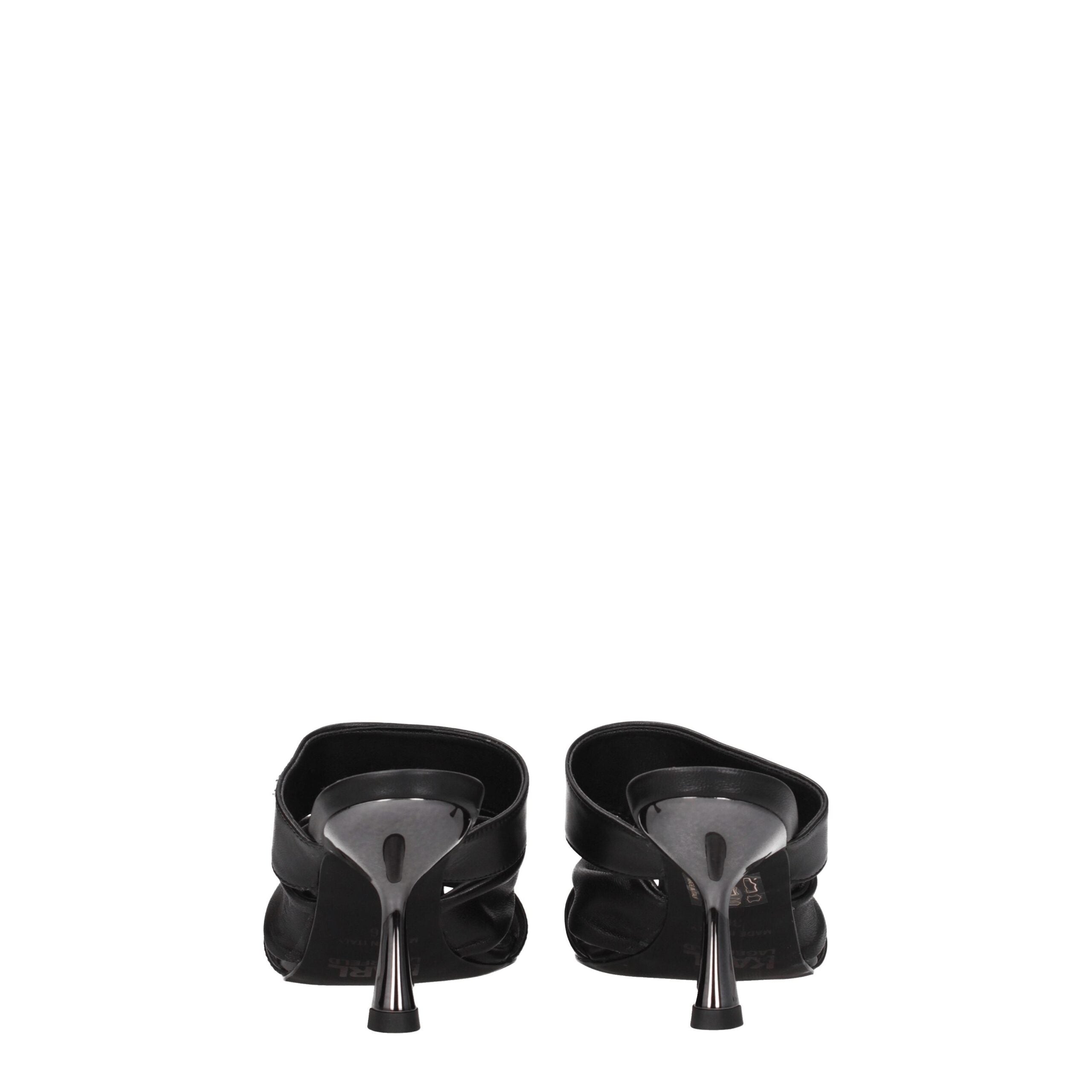 Black Leather Stiletto Heels Sandals