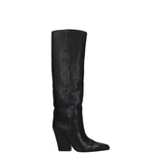 Black Leather High Heel Boots
