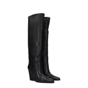 Black Leather High Heel Boots