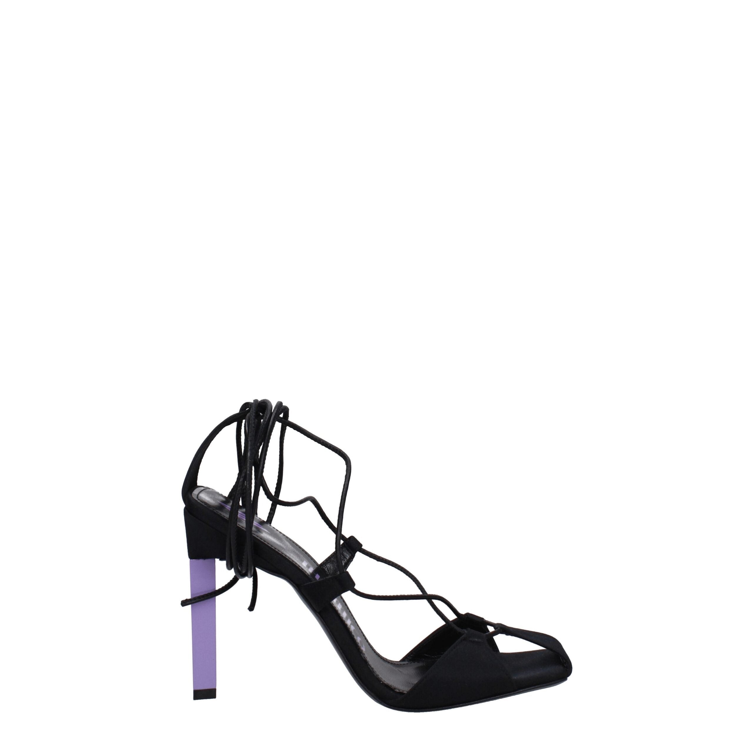 Black Fabric Stiletto Heels Sandals