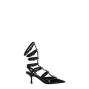 Black Leather Stiletto Heels Sandals