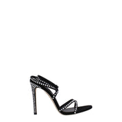 Black Leather Stiletto Heels Sandals