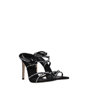 Black Leather Stiletto Heels Sandals