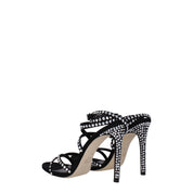 Black Leather Stiletto Heels Sandals