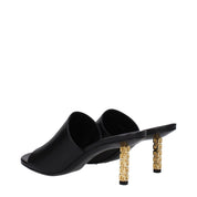 Black Leather Stiletto Heels Sandals