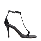 Black Leather Stiletto Heels Sandals