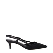 Black Fabric Mid Heel Pumps