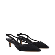 Black Fabric Mid Heel Pumps
