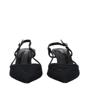 Black Fabric Mid Heel Pumps
