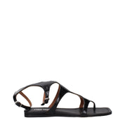 Black Leather Flip-Flop Sandals