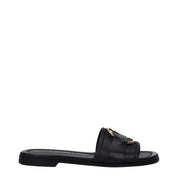 Black Leather Slippers Sandals