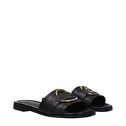 Black Leather Slippers Sandals