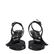 Black Leather Stiletto Heels Sandals