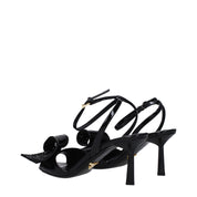 Black Leather Stiletto Heels Sandals