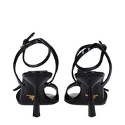 Black Leather Stiletto Heels Sandals