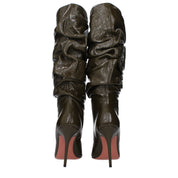 Green Leather High Heel Boots