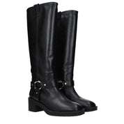 Black Leather High Heel Boots