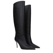 Black Leather High Heel Boots