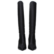 Black Leather High Heel Boots