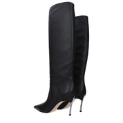 Black Leather High Heel Boots