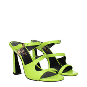 Green Leather Stiletto Heel Sandals
