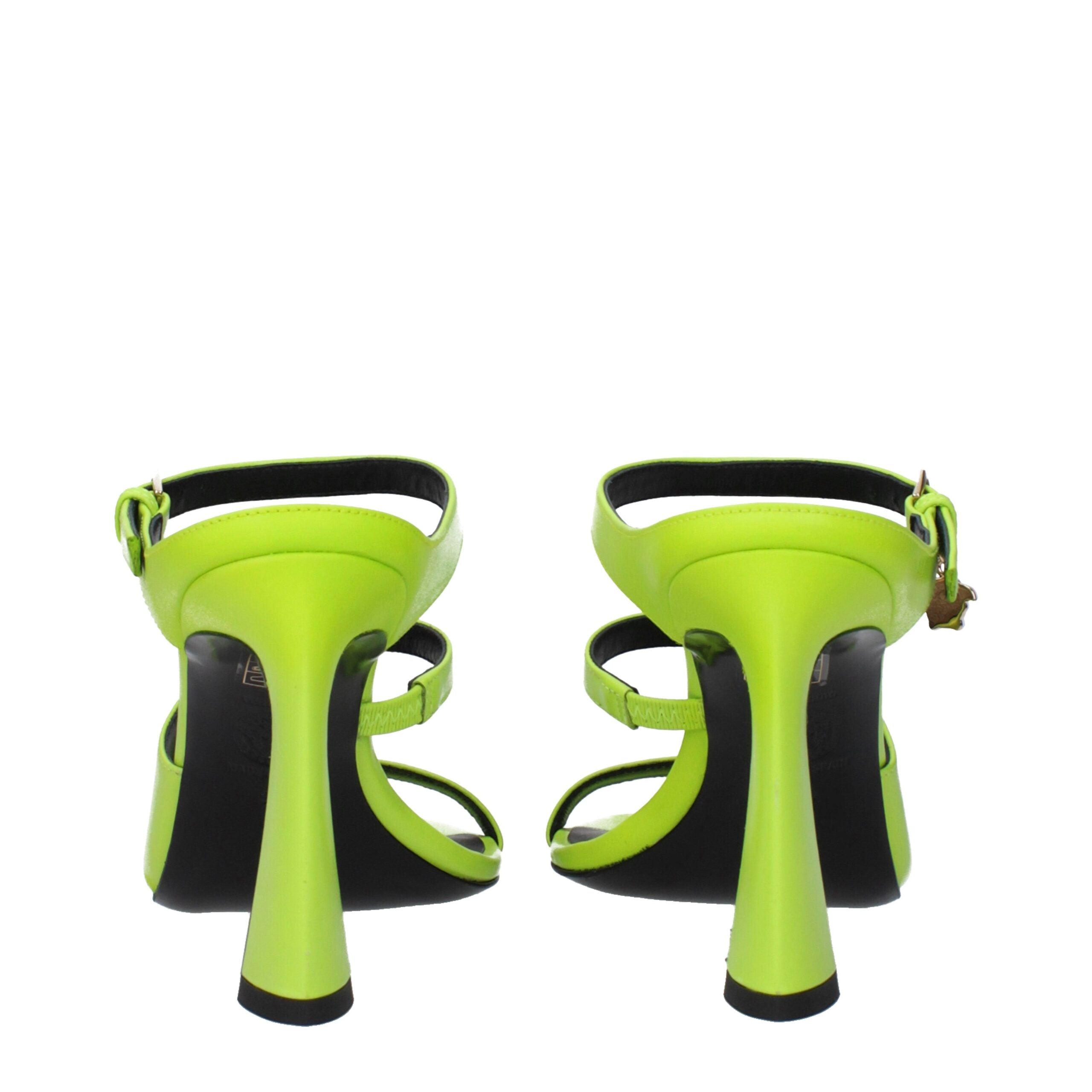 Green Leather Stiletto Heel Sandals