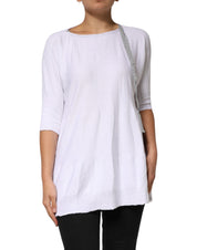 White Cotton Short Sleeves Round Neck Blouse Top