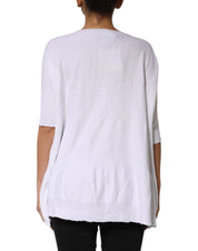 White Cotton Short Sleeves Round Neck Blouse Top