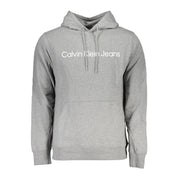"Gray Cotton Men Sweater with Hood and Central Pocket"