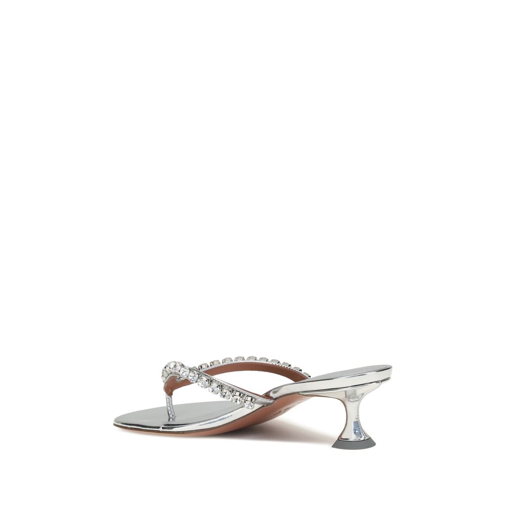 Silver Calf Leather Bos Taurus Stiletto Heel Sandals