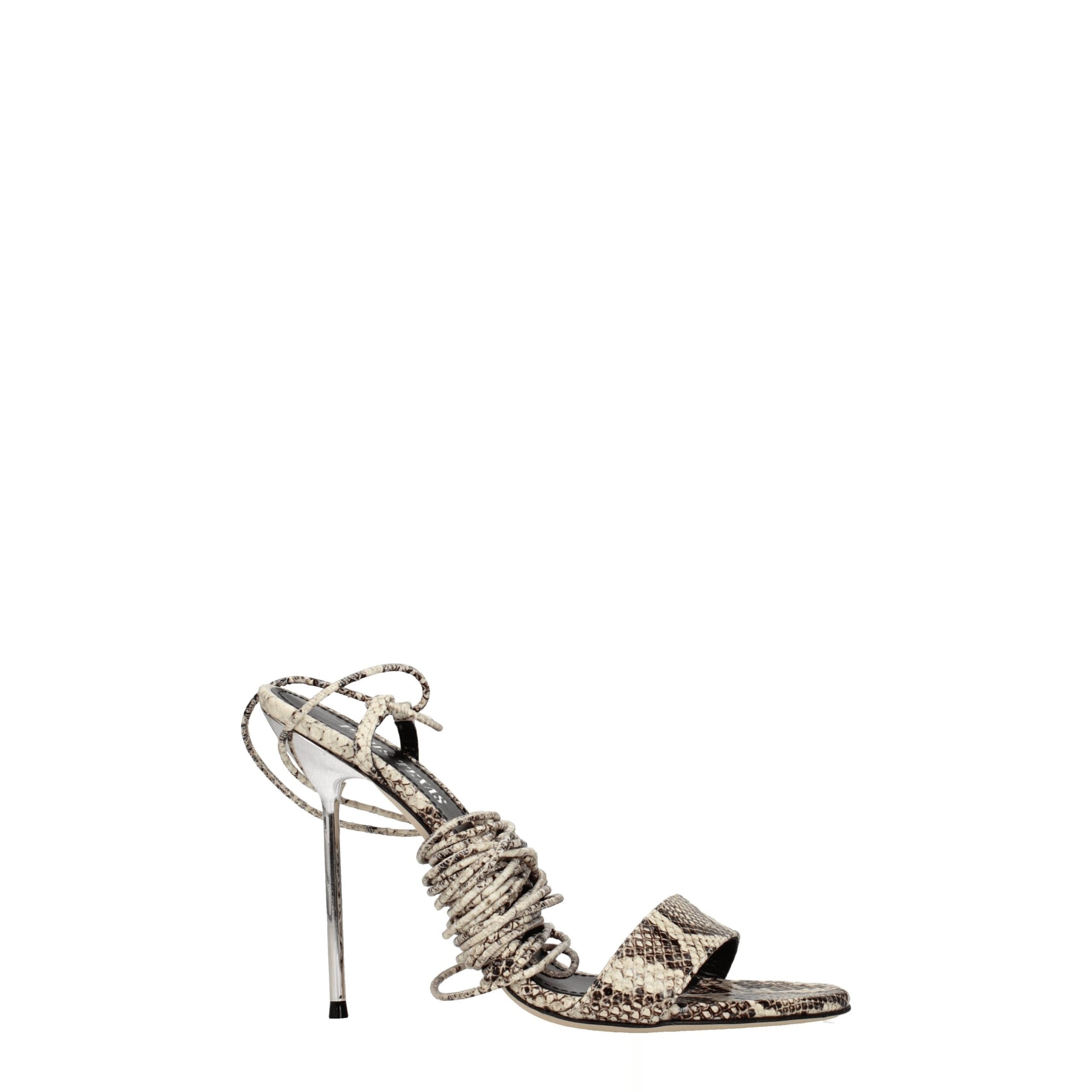 Beige Leather Stiletto Heels Sandals