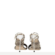 Beige Leather Stiletto Heels Sandals