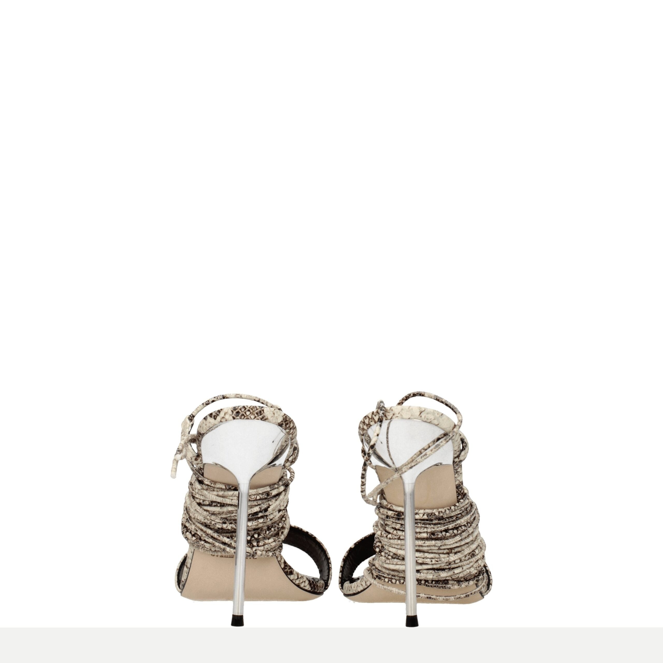 Beige Leather Stiletto Heels Sandals