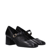 Black Leather Mid Heel Pumps