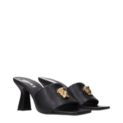 Black Leather Stiletto Heels Sandals