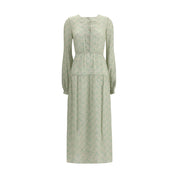 Silk long Dress with foliage print