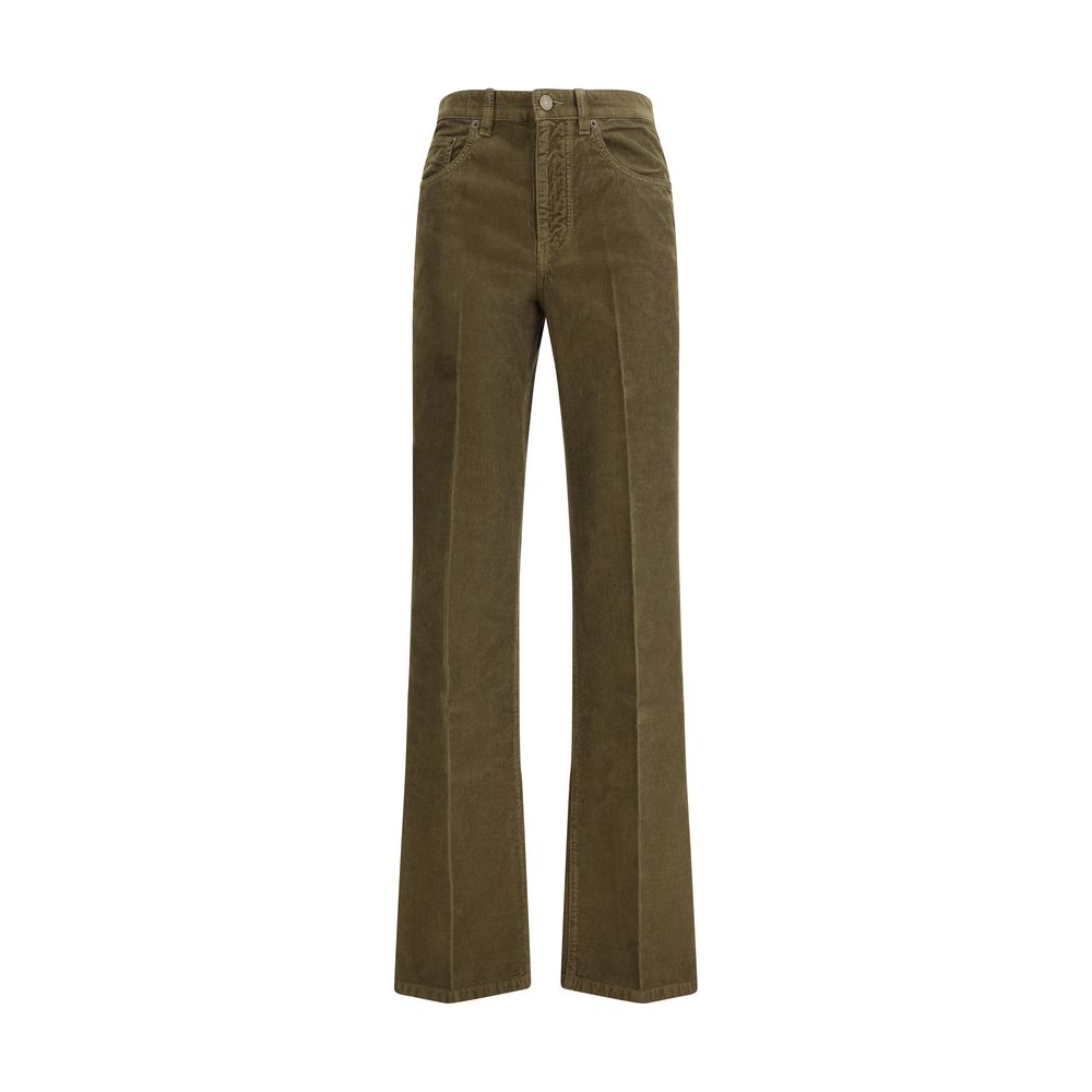 Green Cotton Casual Pants