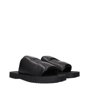 Black Leather Slippers Sandals