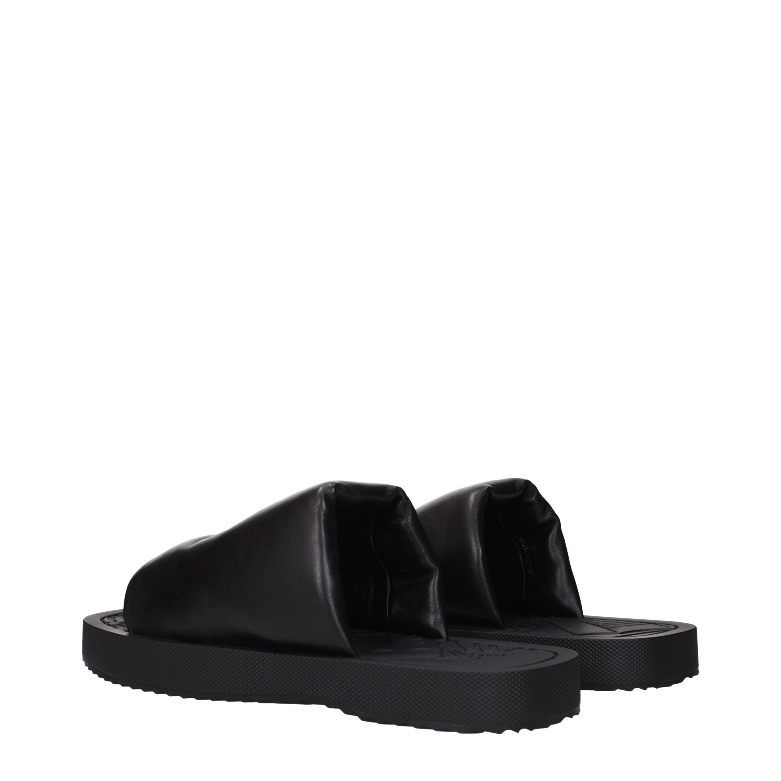 Black Leather Slippers Sandals