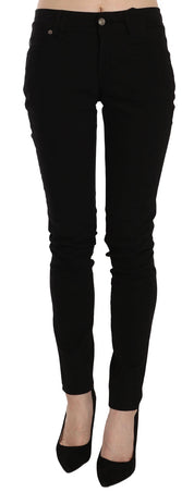Black Mid Waist Slim Fit Skinny Denim Casual Pants Jeans