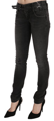 Black Washed Low Waist Slim Fit Skinny Denim Pants Jeans