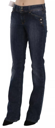 Blue Washed Mid Waist Flared Denim Casual Pants Jeans