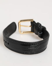 Black Embossed Leather Gold Buckle Belt Strap Bracelet