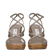 Gray Leather Wedge Sandals