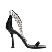 Black Leather Stiletto Heels Sandals