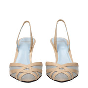 Beige Leather Stiletto Heels Sandals